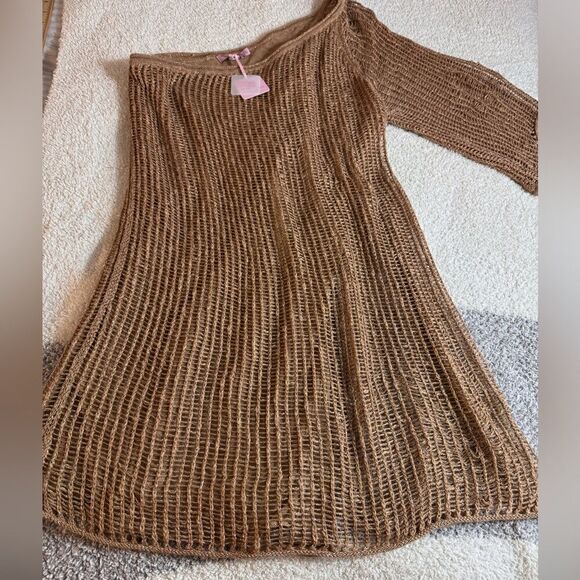 Calypso St. Barth Dress Womens Sz L Annelies sweater Knit one shoulder Metallic - Picture 3 of 11